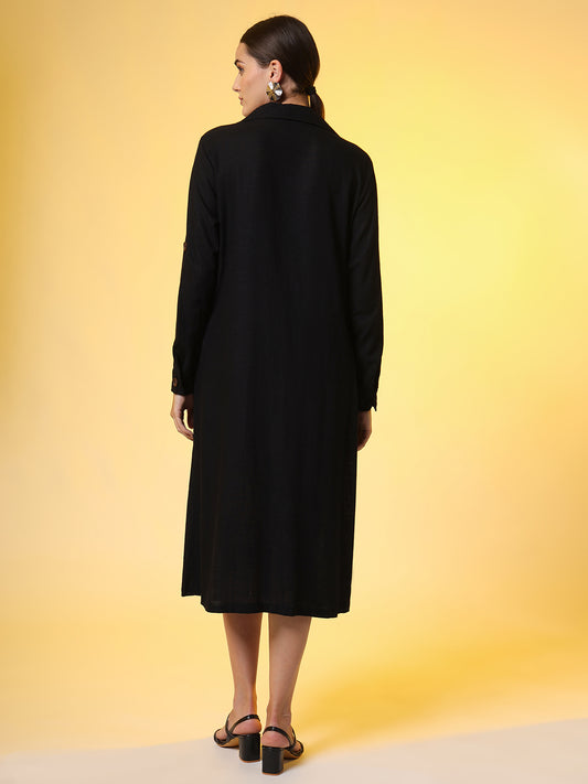 Khadi Black Color Knee Length Dress - Sufiza Lifestyle