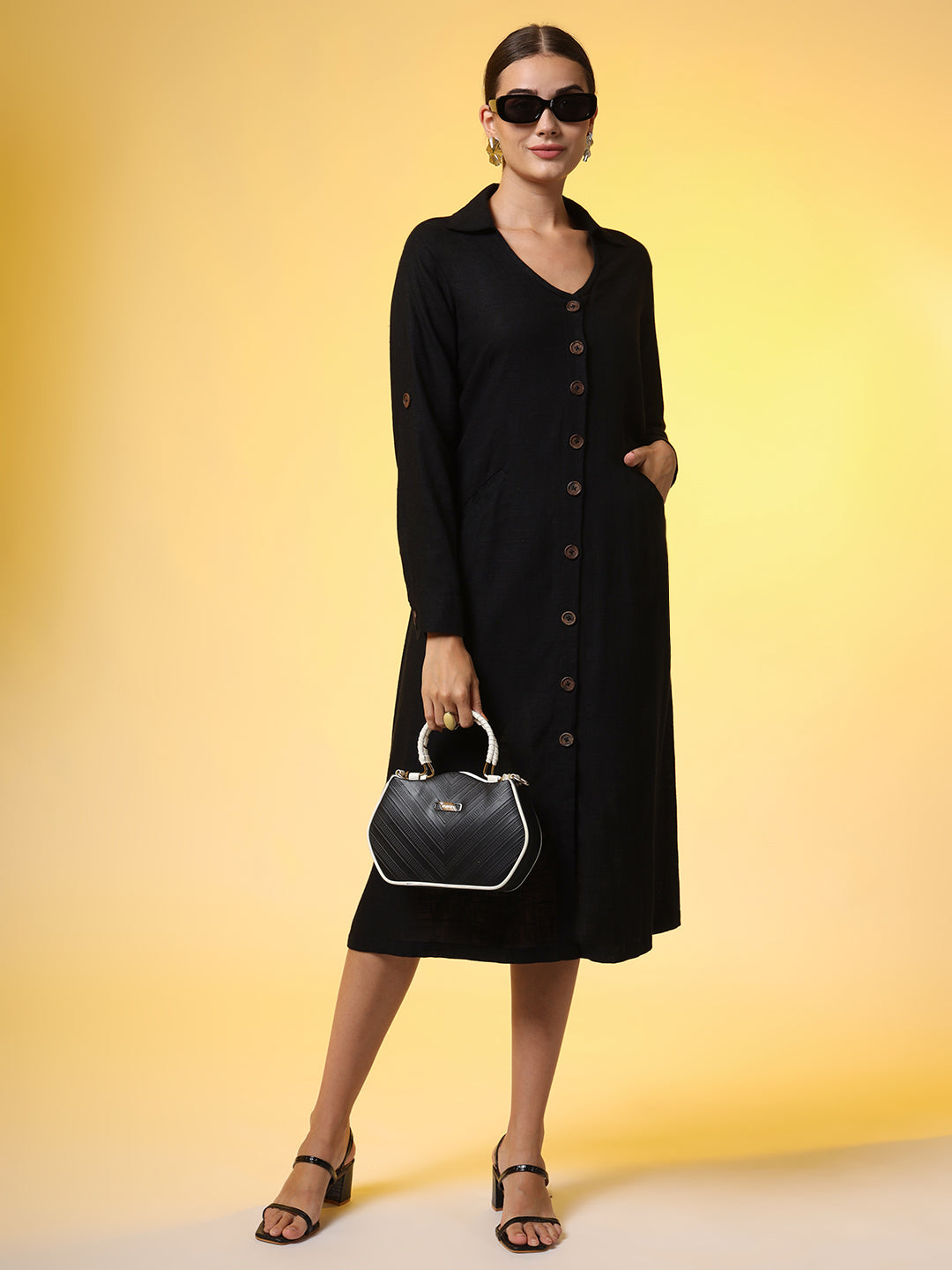 Khadi Black Color Knee Length Dress