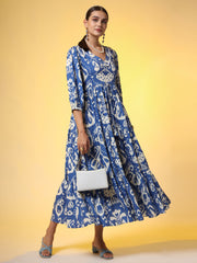 Western Blue Color Dresss  printed Cotton Fabric