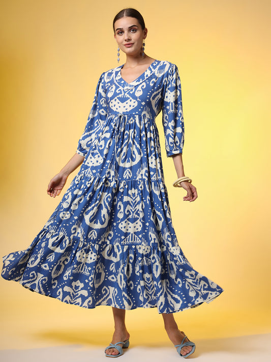 Western Blue Color Dresss  printed Cotton Fabric - Sufiza Lifestyle