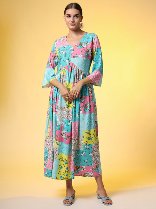 Full Length Western Dress  printed Viscose Cotton Fabric - Sufiza Lifestyle