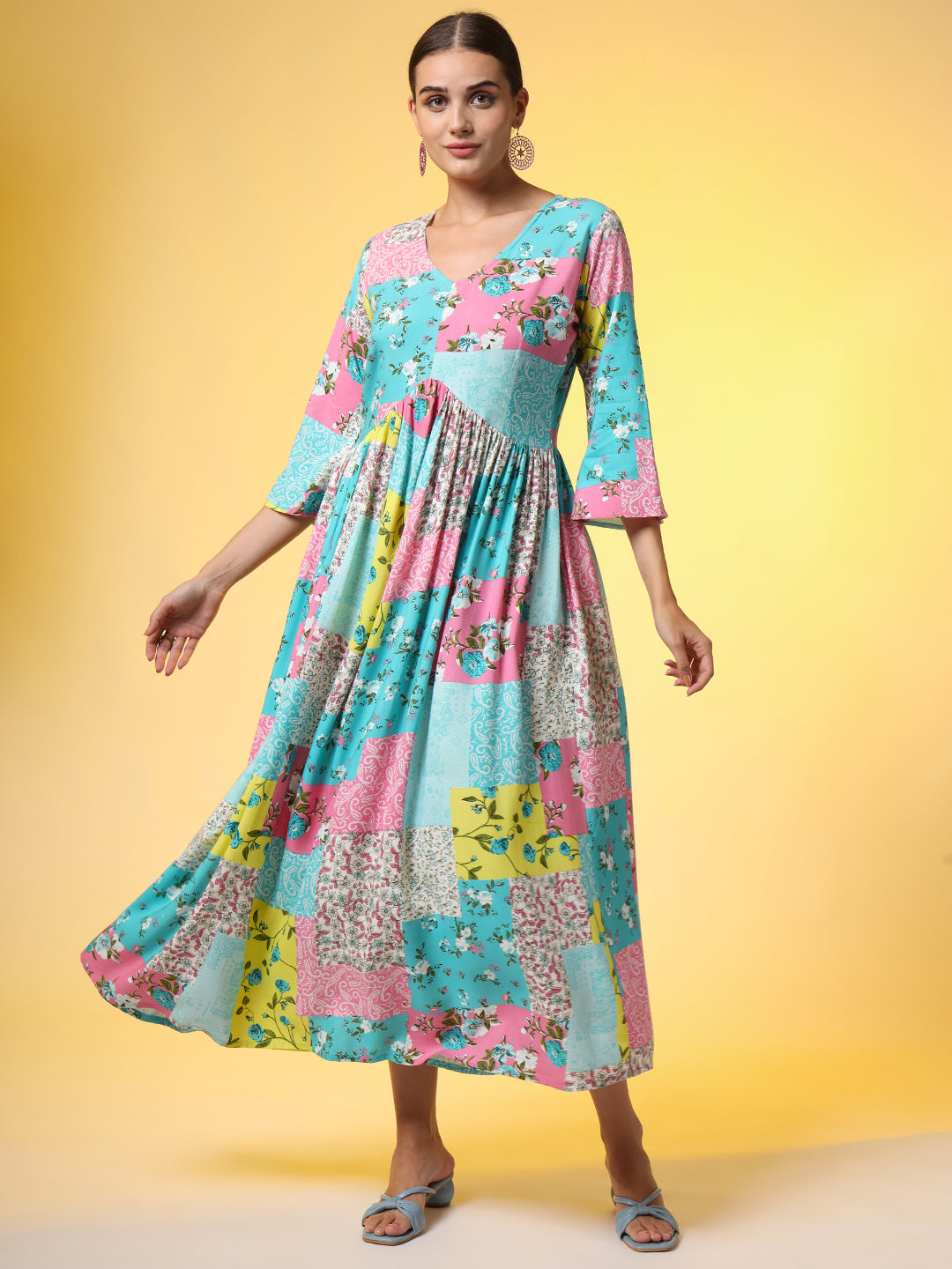 Full Length Western Dress  printed Viscose Cotton Fabric