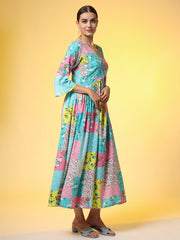 Full Length Western Dress  printed Viscose Cotton Fabric