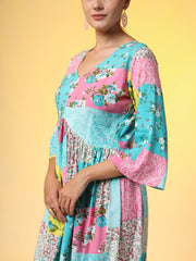 Full Length Western Dress  printed Viscose Cotton Fabric