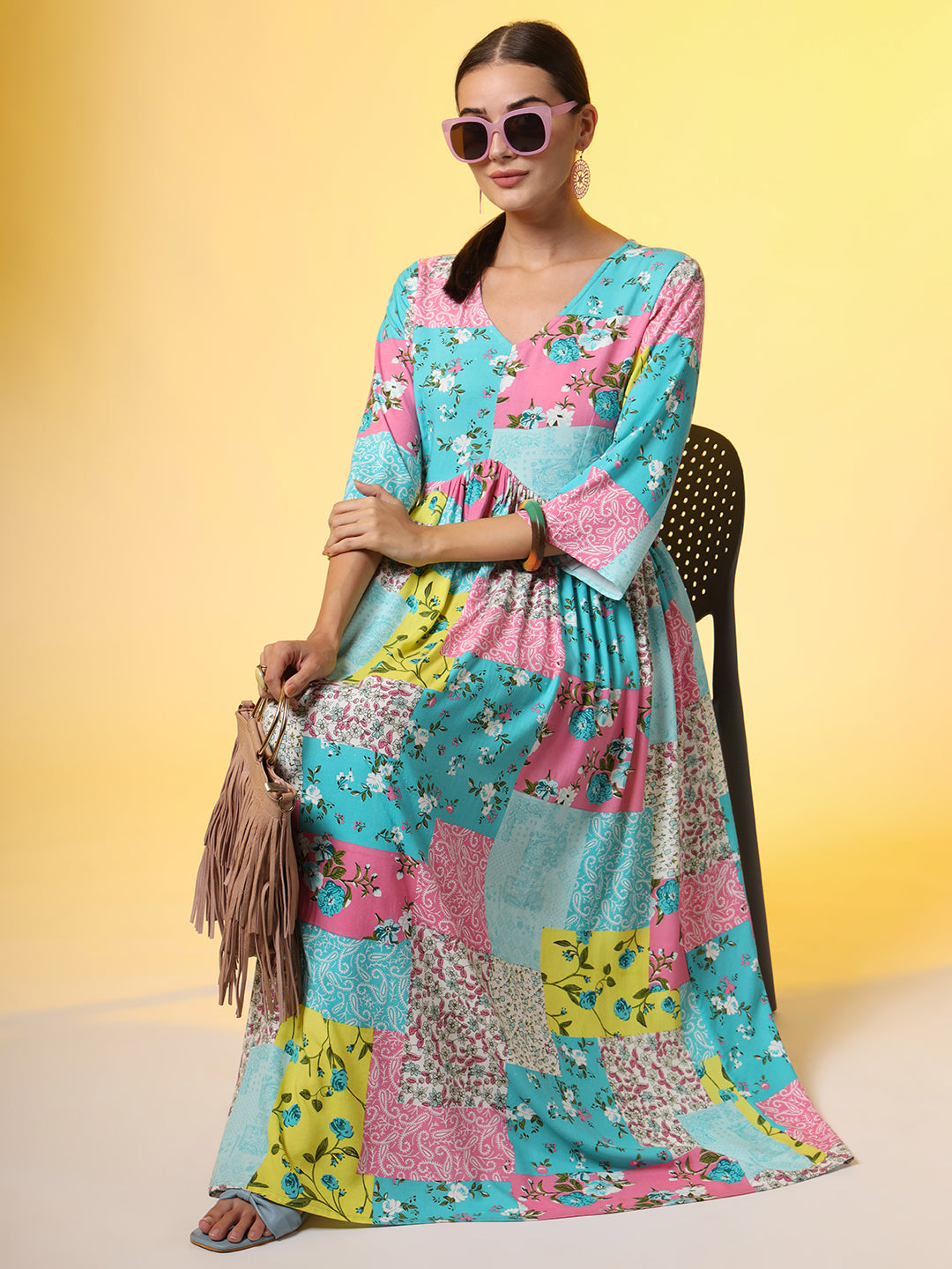 Full Length Western Dress  printed Viscose Cotton Fabric