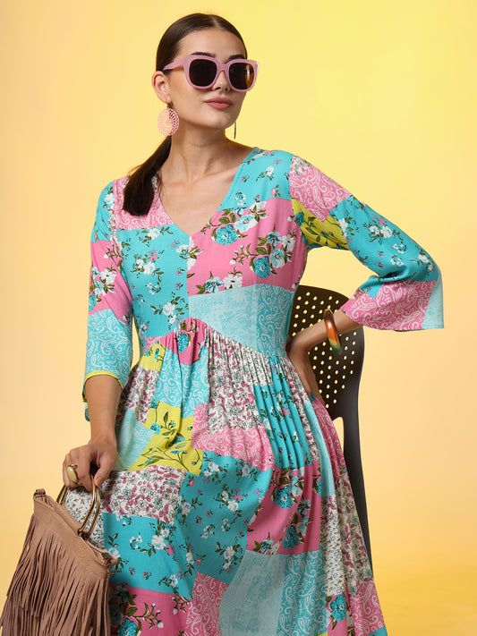 Full Length Western Dress  printed Viscose Cotton Fabric - Sufiza Lifestyle