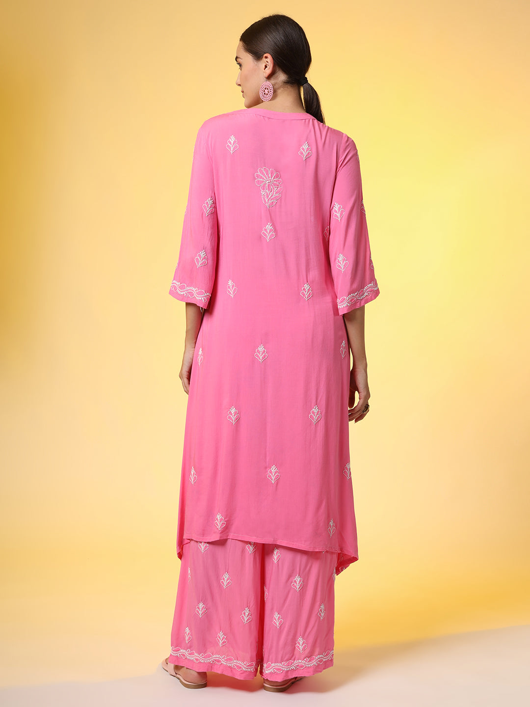 Hand Embroidery Pink Color Chikankari Co-Ord Set