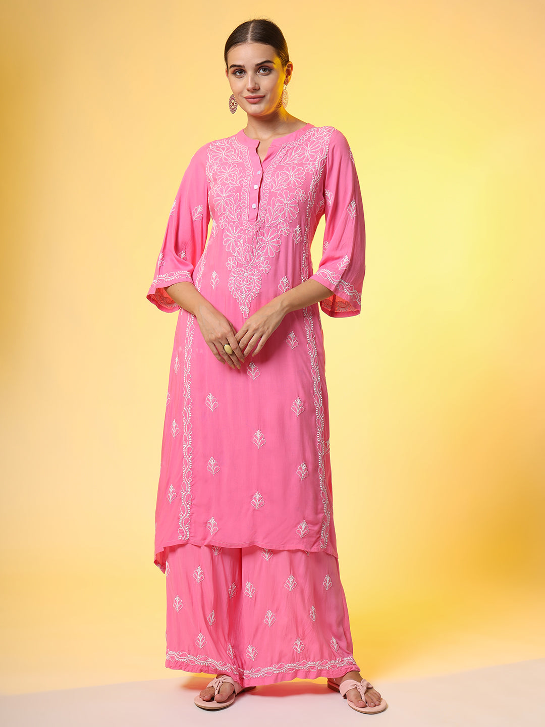 Hand Embroidery Pink Color Chikankari Co-Ord Set