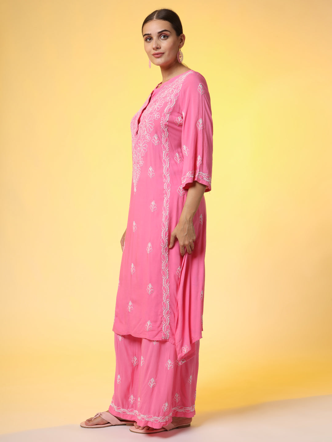 Hand Embroidery Pink Color Chikankari Co-Ord Set