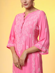 Hand Embroidery Pink Color Chikankari Co-Ord Set