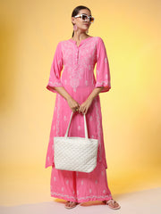 Hand Embroidery Pink Color Chikankari Co-Ord Set