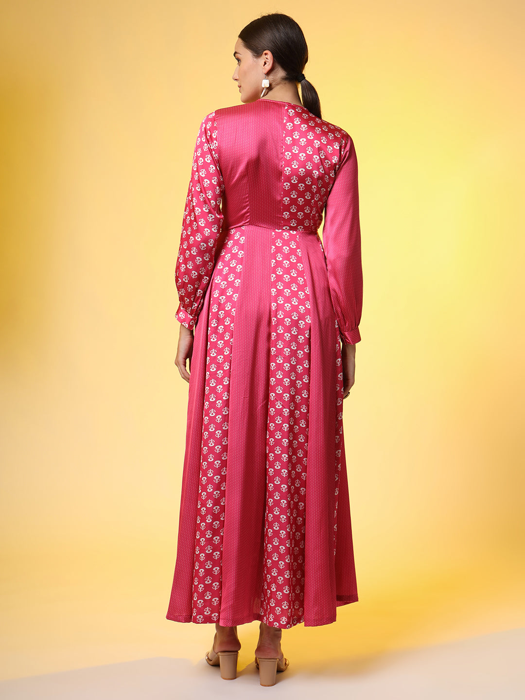 Full Length Pink Dual style Motif Western Dress