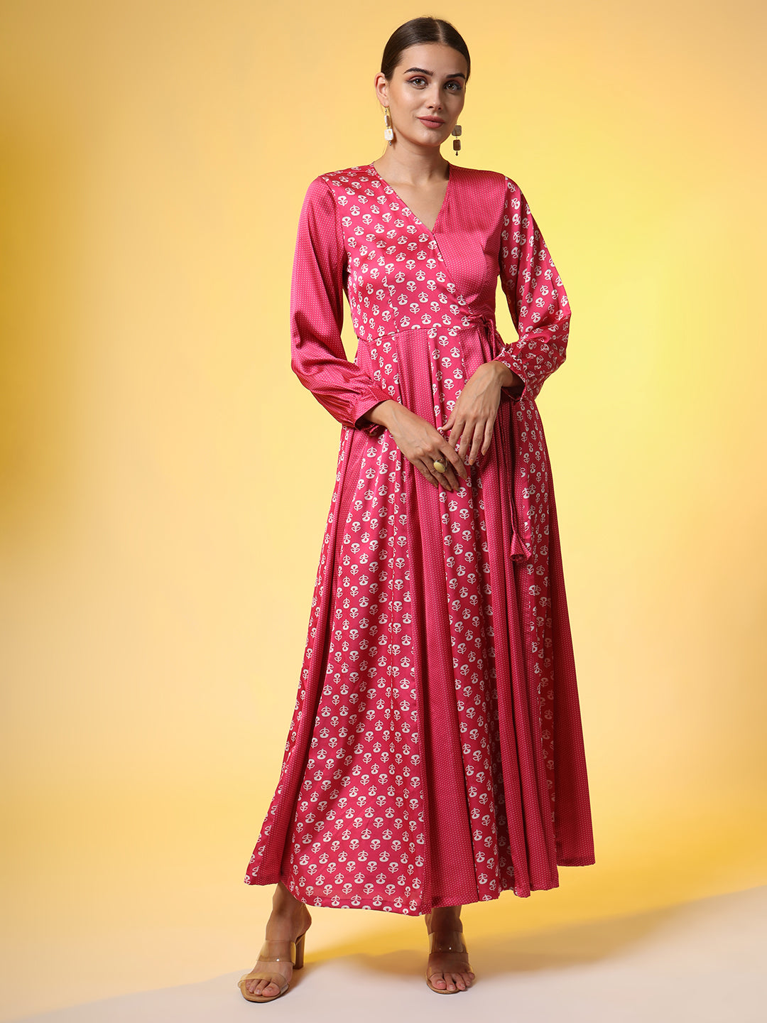 Full Length Pink Dual style Motif Western Dress