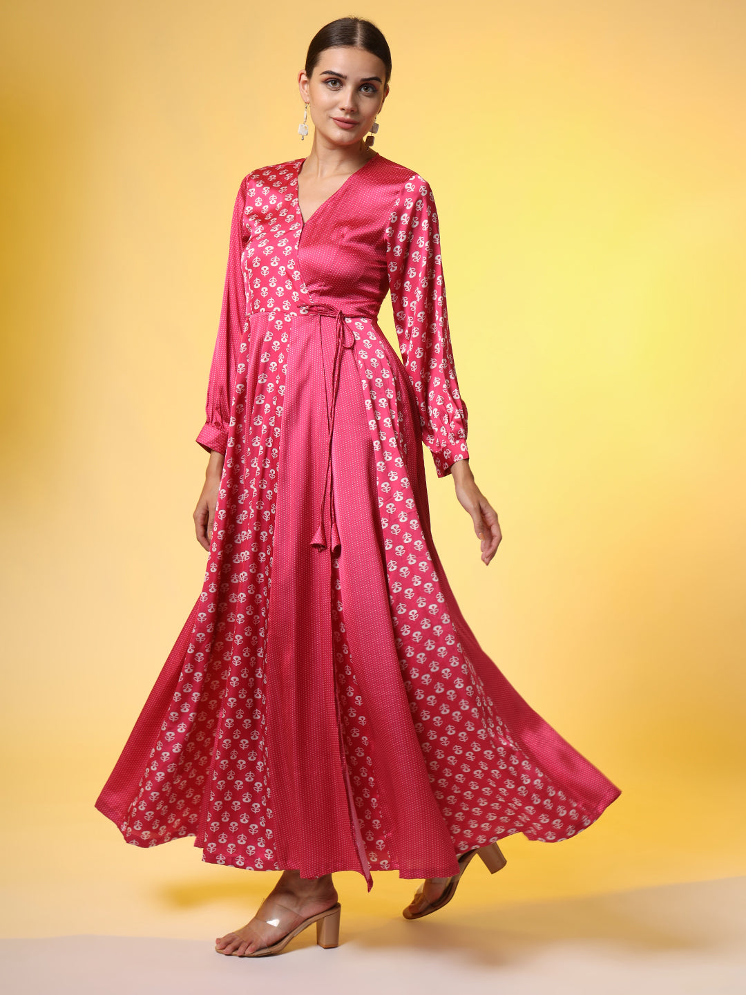 Full Length Pink Dual style Motif Western Dress