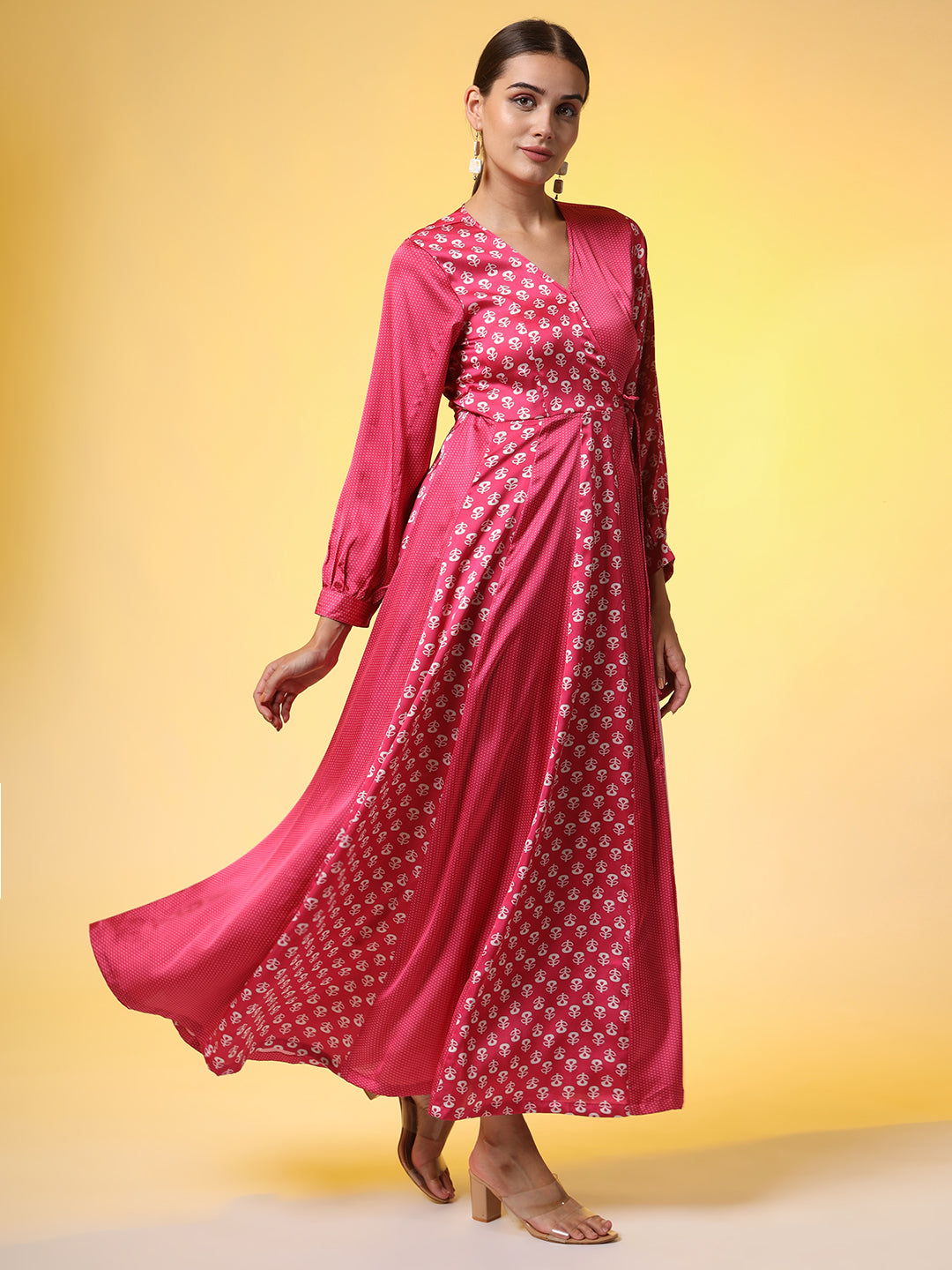 Full Length Pink Dual style Motif Western Dress