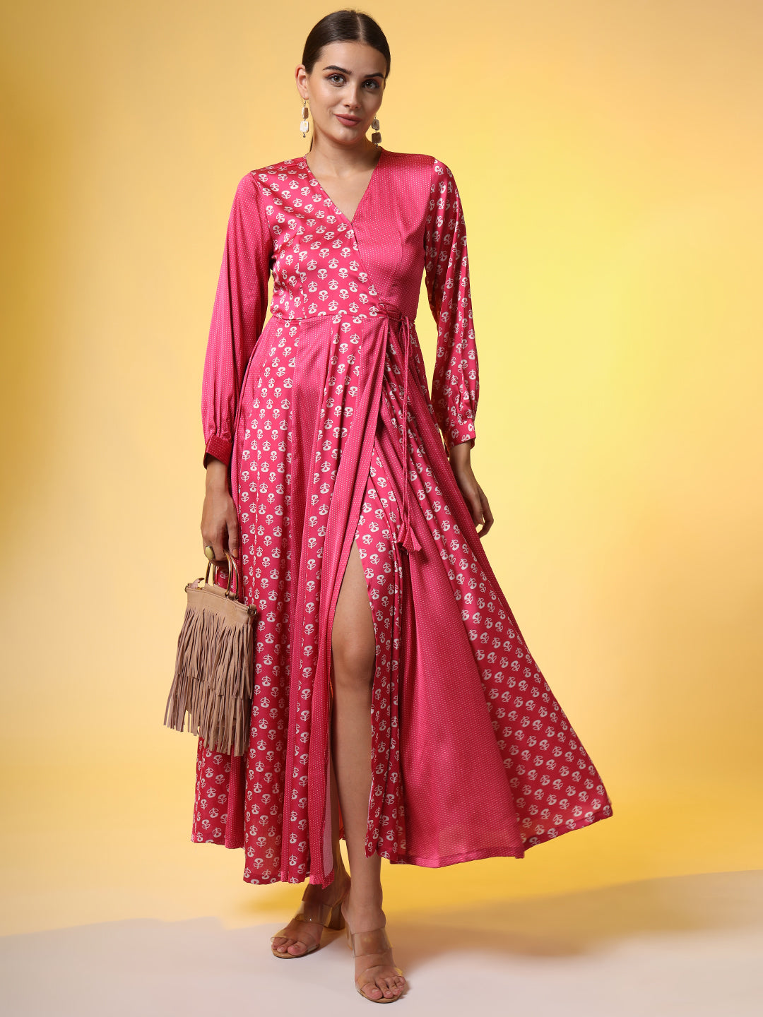 Full Length Pink Dual style Motif Western Dress