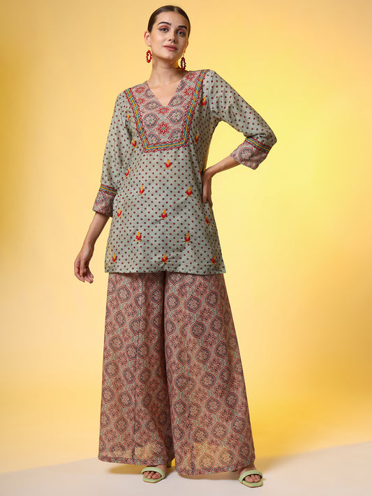 Light Sea Green Hand Embroidery Chikankari Co-Ord Set - Sufiza Lifestyle