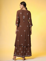 Brown Color Chikankari Co-Ord Set