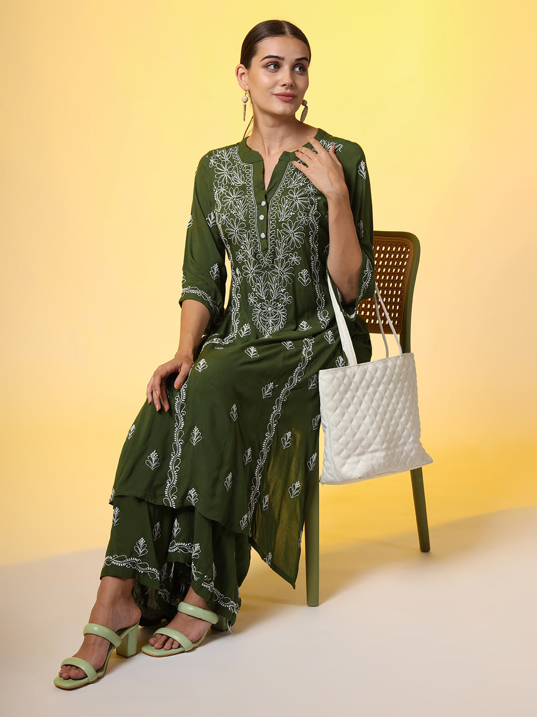 Green Color Chikankari Co-Ord Set