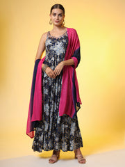 Viscose Rayon Foil Printed Dress With Dupatta