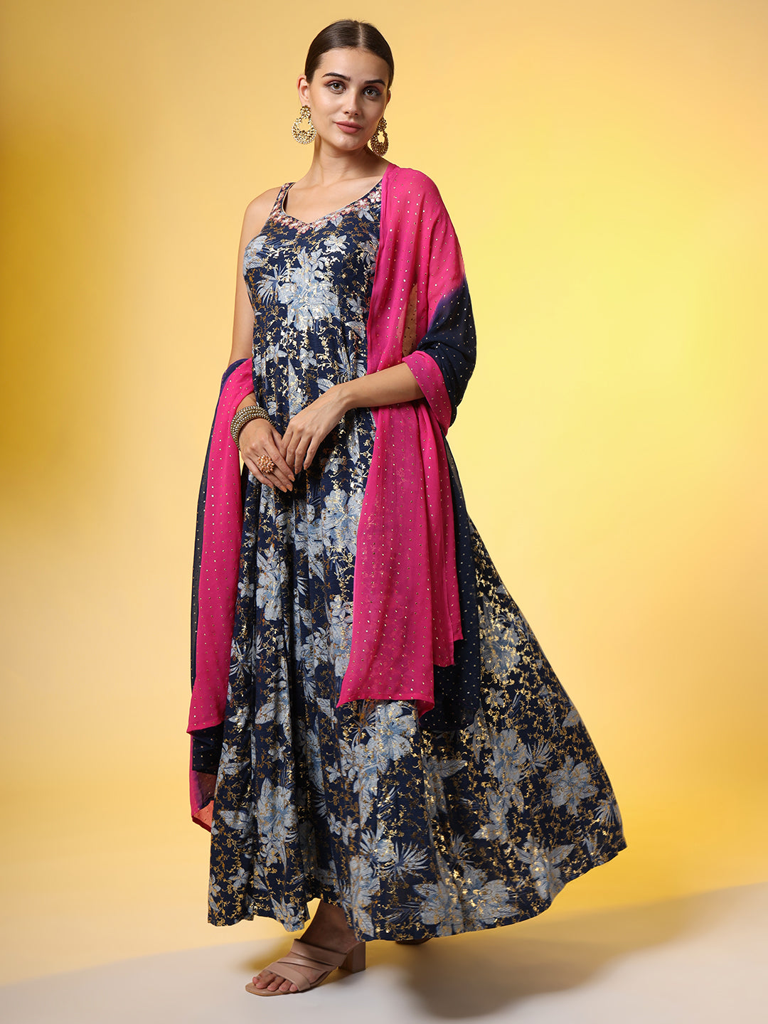 Viscose Rayon Foil Printed Dress With Dupatta