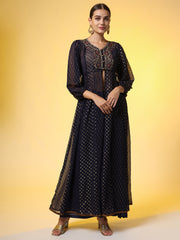 Hand Embroidery Georgette Foil Print Ethnic Zardosi Dress