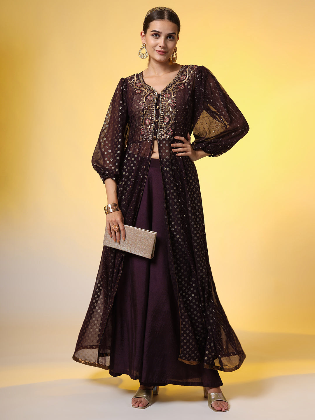 Hand Embroidery Georgette Foil Print Ethnic Zardosi Dress