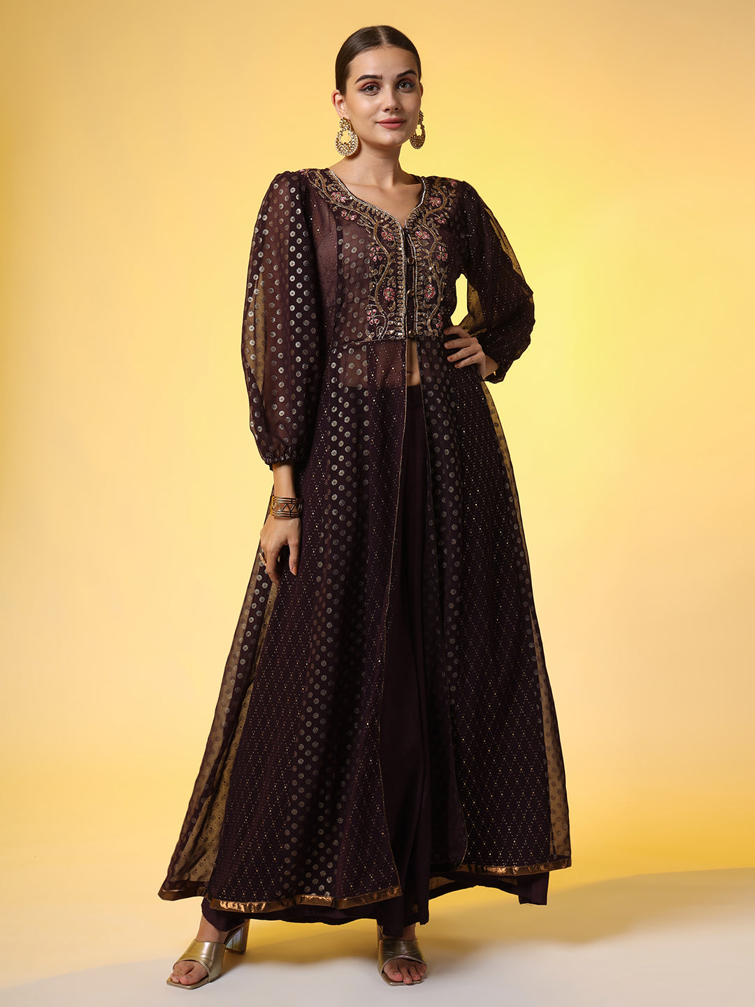 Hand Embroidery Georgette Foil Print Ethnic Zardosi Dress