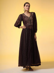 Hand Embroidery Georgette Foil Print Ethnic Zardosi Dress