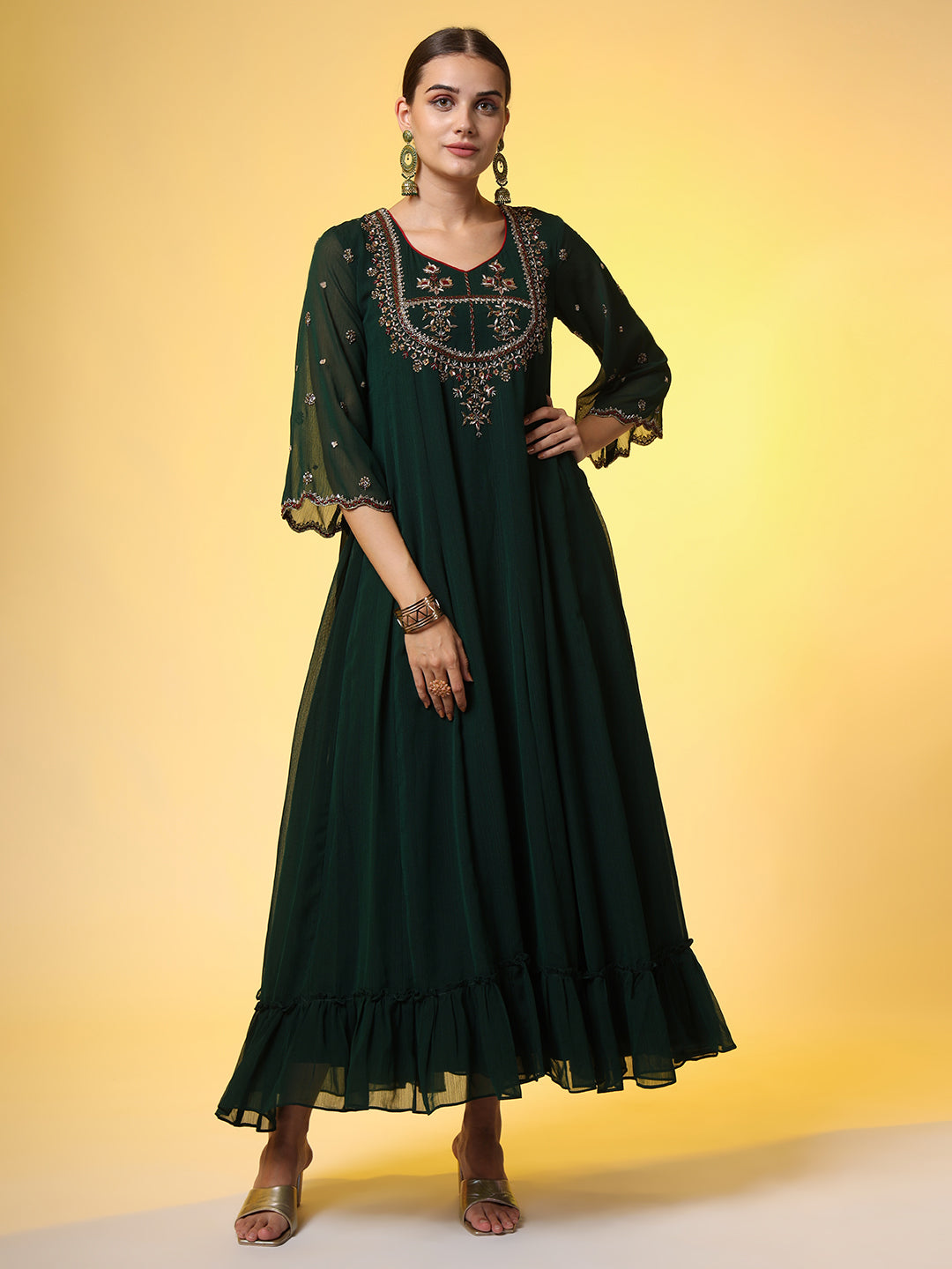 Hand Embroidery Georgette Ethnic Zardosi Dress