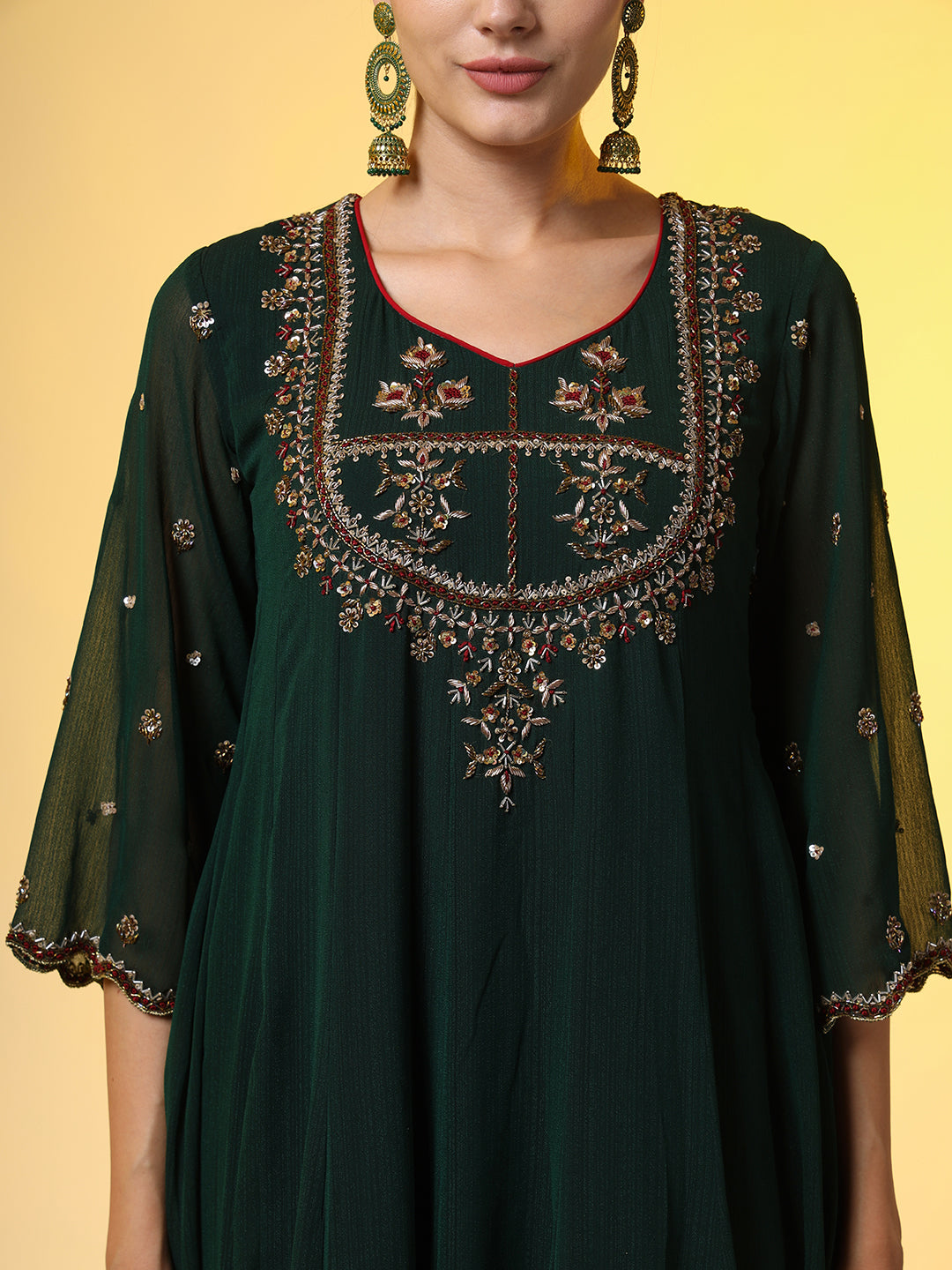 Hand Embroidery Georgette Ethnic Zardosi Dress