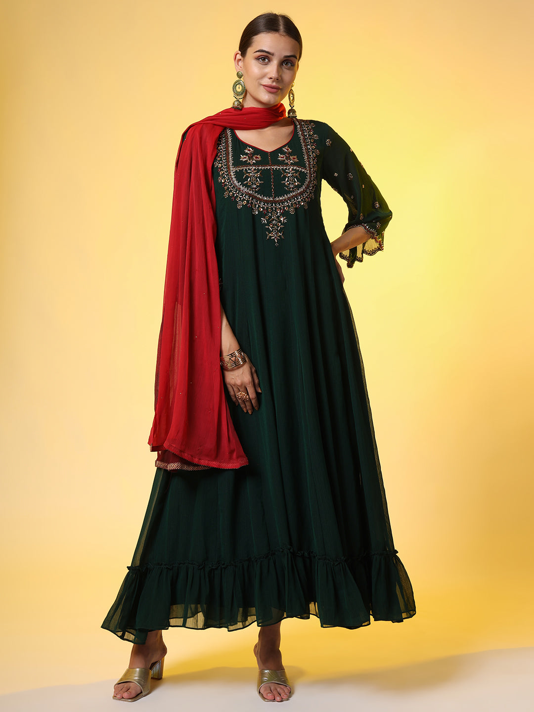 Hand Embroidery Georgette Ethnic Zardosi Dress