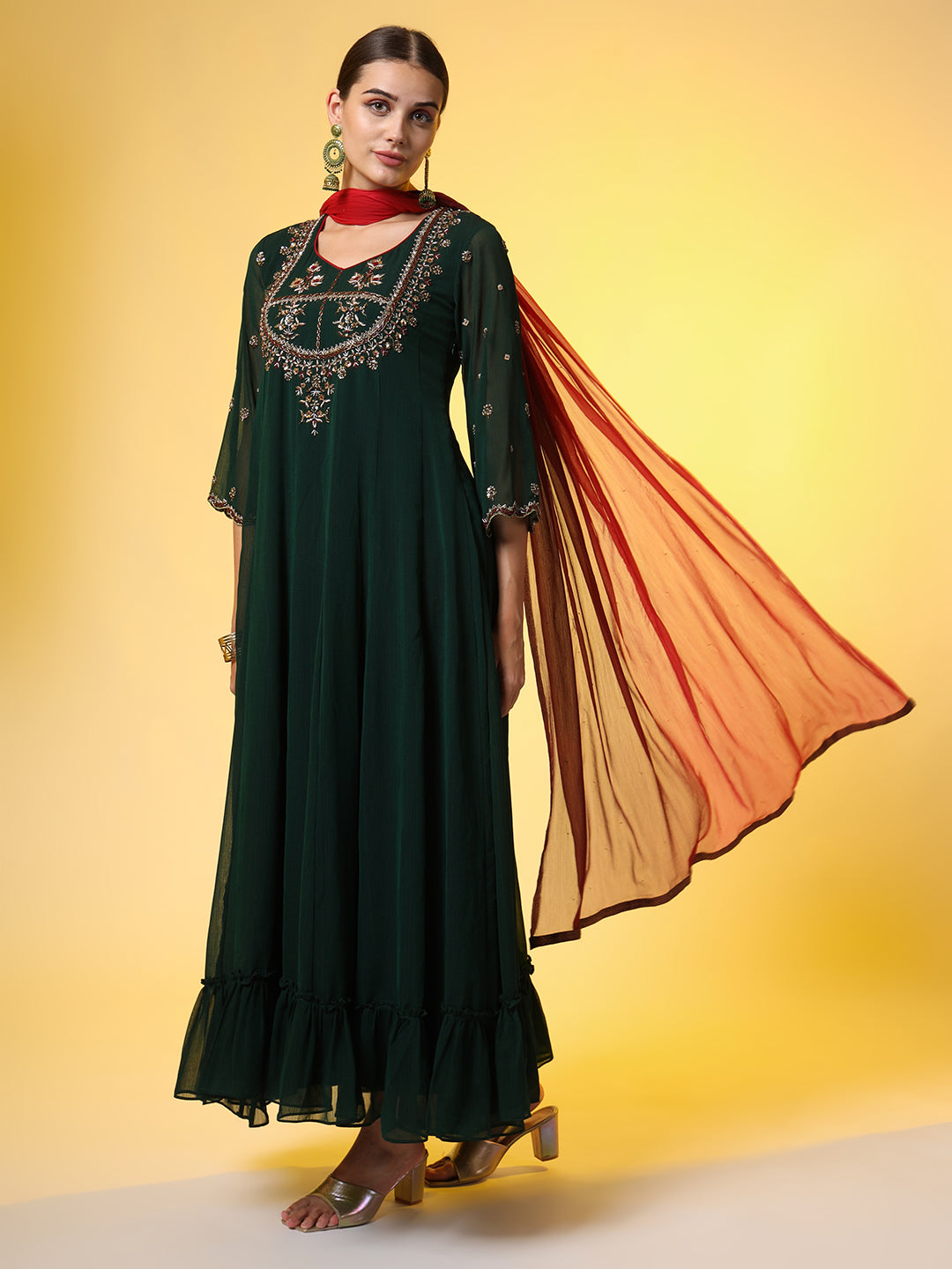 Hand Embroidery Georgette Ethnic Zardosi Dress