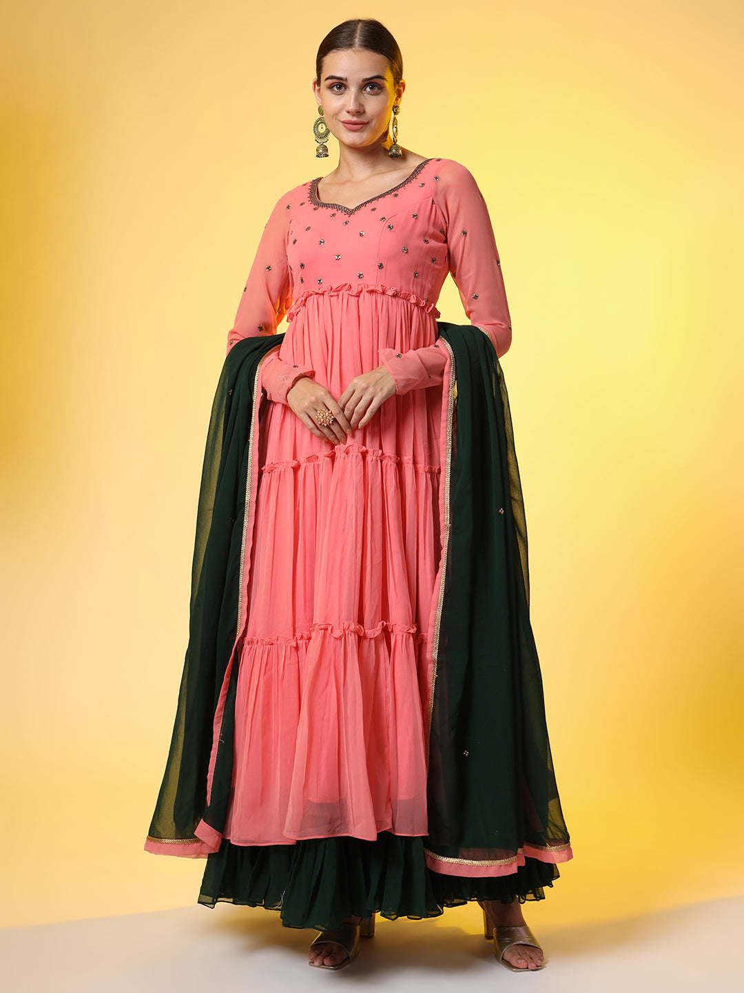 Hand Embroidery Georgette Ethnic  Zardosi  Dress