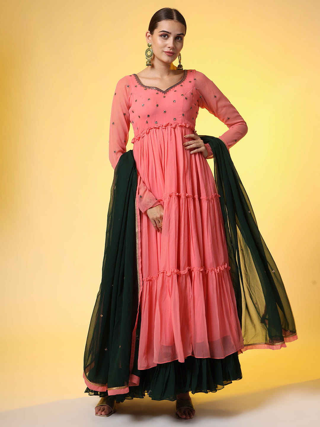 Hand Embroidery Georgette Ethnic  Zardosi  Dress