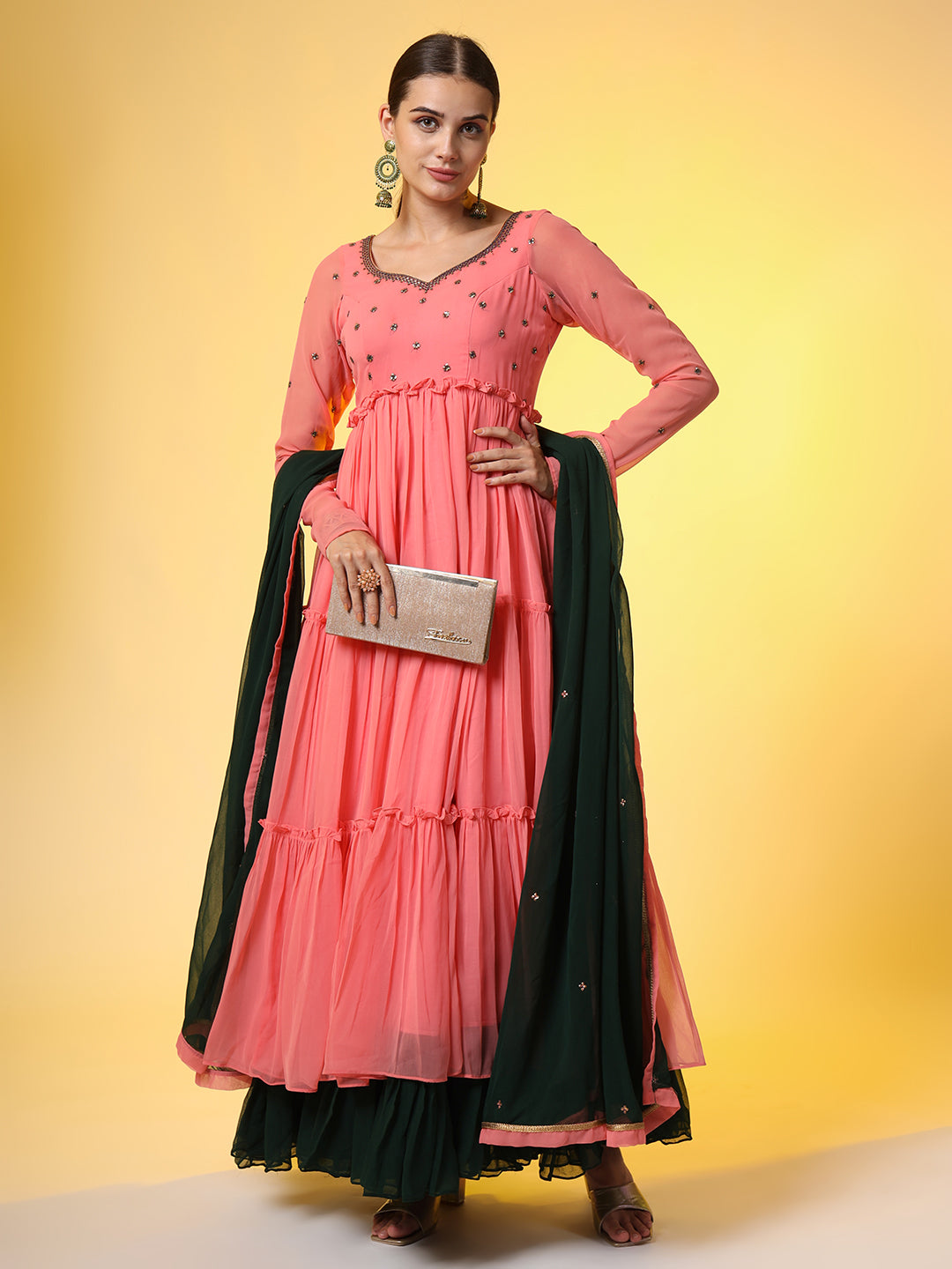 Hand Embroidery Georgette Ethnic  Zardosi  Dress