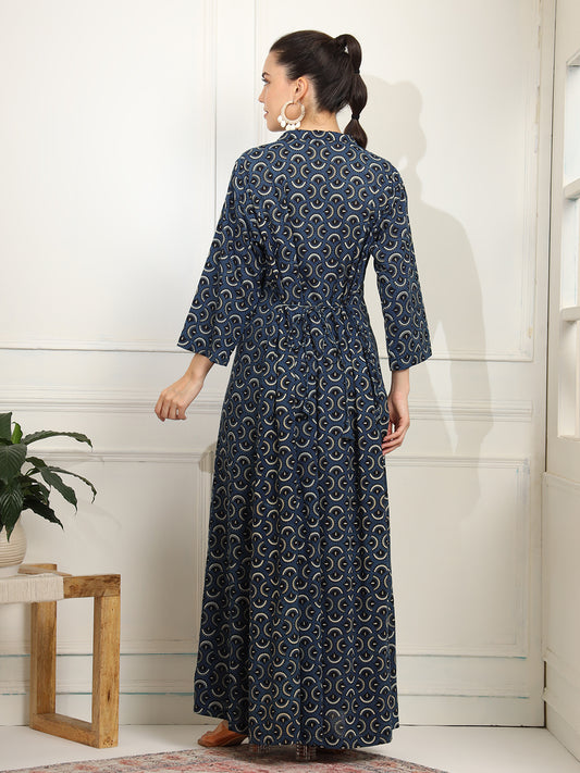 Indigo Blue Printed Color full length Dress - Sufiza Lifestyle