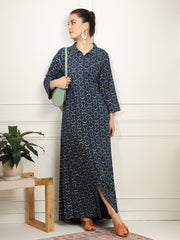 Indigo Blue Printed Color full length Dress - Sufiza Lifestyle