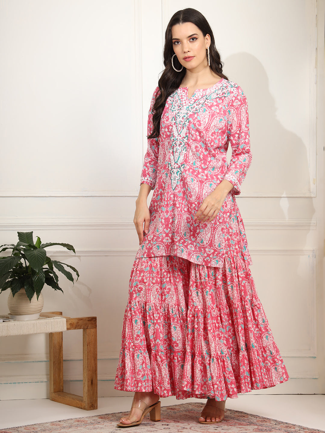 Block Print with Chikankari Kurta and Sharara