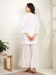 White cotton Kurta with White Thread Embroidery