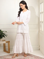 White cotton Kurta with White Thread Embroidery