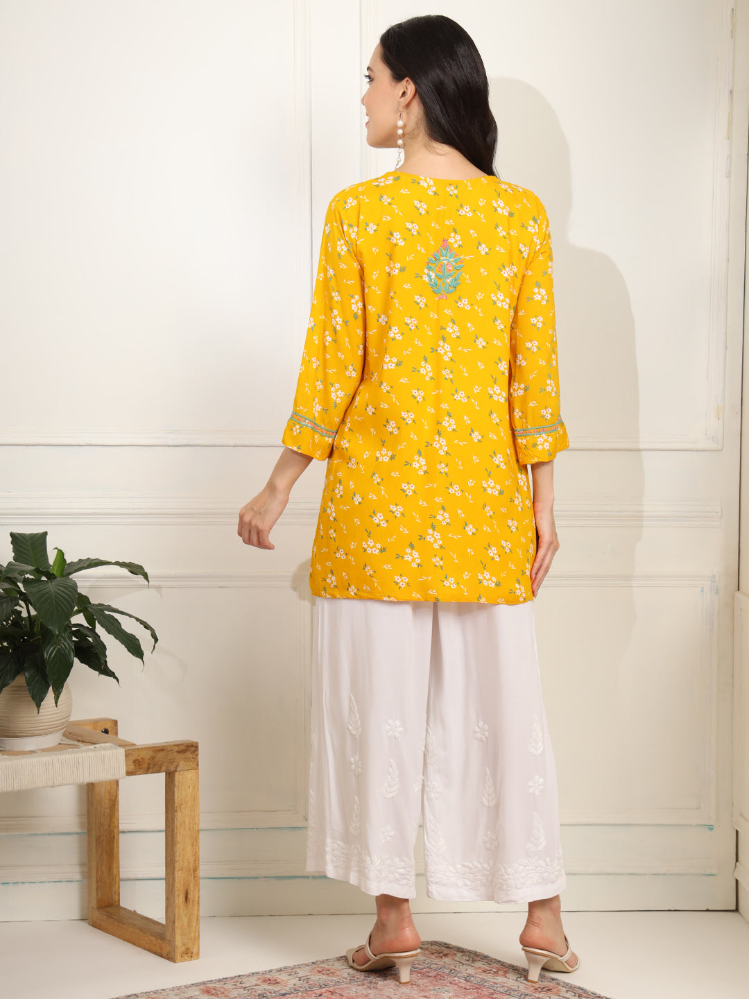 Yellow Color Viscose Cotton Kurta with Multi Color Thread Embroidery