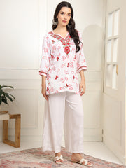 Cream Color Viscose Cotton Kurta with Multi Color Thread Embroidery