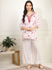 Cream Color Viscose Cotton Kurta with Multi Color Thread Embroidery