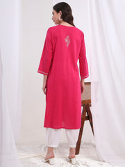 Chikankari hand embroidery Cotton Pink Kurta S1001