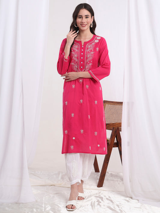 Chikankari hand embroidery Cotton Pink Kurta S1001