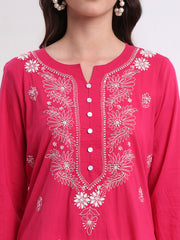 Chikankari hand embroidery Cotton Pink Kurta S1001