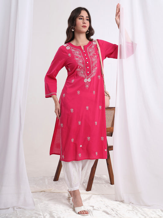 Chikankari hand embroidery Cotton Pink Kurta S1001