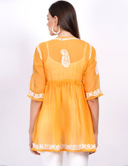 Mustard Georgette Chikankari Peplum Dress