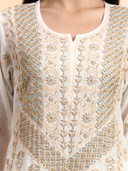 Hand Crafted Mul Chanderi with Zradosi Highlighted Kurta set